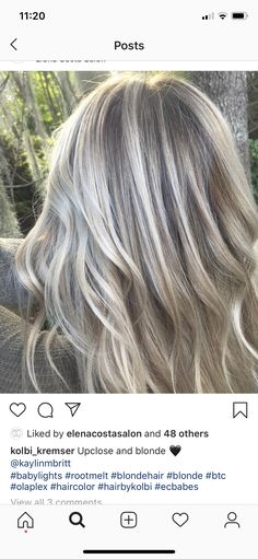 Root Melt And Lowlights, Icey Blonde With Lowlights, Blonde With Root Melt, Blonde With Lowlights, Icey Blonde, Blonde Colors, Root Melt, Kim Hair