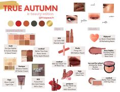 True Autumn Makeup: K-beauty Edition – Frisspeach Blog True Autumn Color Palette Lipstick, True Autumn Capsule Wardrobe 2023, True Autumn Blush, True Autumn Eyeshadow