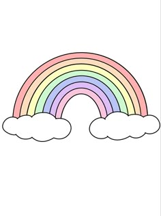 a rainbow with clouds in the sky on a white background, coloring book page for kids