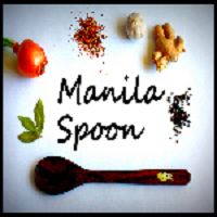 the words mania spoon written in black on a white background with spices and vegetables around it