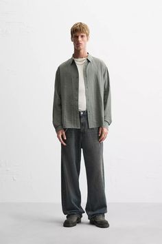 RAISED JACQUARD SHIRT - Gray | ZARA United States Jacquard Shirt, Viscose Fabric, Zara United States, Trouser Jeans, Lapel Collar