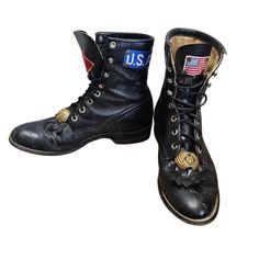 Made in the USA Cub Scouts personalized boots Leather Size 7.5 Preowned, visible scuffing on the toe area Rusting on the lace hooks Wear on the soles 5711 Personalized Boots, Granny Boots, Cub Scouts, Boots Leather, Oklahoma City, Boot Shoes Women, Oklahoma, Leather Boots, Womens Boots