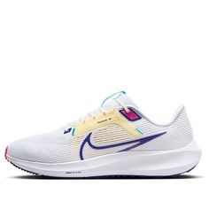 Nike Air Zoom Pegasus 40 'White Pink Royal' DV3853-105 White Nike Running Shoes With Ventilation, Nike Pegasus 40, Deep Royal Blue, Nike Pegasus, Nike Air Zoom Pegasus, Air Zoom, Nike Air Zoom, Stylish Sneakers, Royal Blue