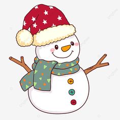 a snowman wearing a santa claus hat and scarf, person, cartoon, winter png and psd