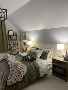 Sage Green And Grey Room Ideas Bedroom, Minimalist Bedroom Sage Green, Parents Room Aesthetic, Sage Green And Off White Bedroom, Room Ideas Aesthetic Wood, Room Colors Ideas Bedroom, Room Decor Gray Walls, Grey Bedroom Walls Ideas, Green Grey White Bedroom