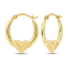 These darling 14K yellow gold earrings feature a classic hoop design adorned with a heart. The earrings secure with hinged backs. Simple Gold Hoop Earrings, Paris Jewelry, Celebrity Jewelry, Heart Hoop Earrings, Hoop Design, Yellow Gold Earrings, Jewelry Lookbook, Accessories Jewelry Earrings, Yellow Gold Earring