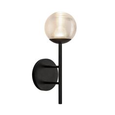 a black wall light with a glass ball on it