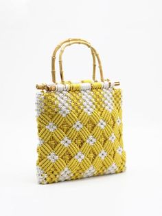 Woven design. Tote bag style. Available as handbag. Shop your Thread Woven Tote Bag here. Bags Pattern, Knitting Tote, Cotton Decorations, Bamboo Bag, People Talking, Summer Yellow, Woven Tote Bag, Handbags Tote, Pretty Bags