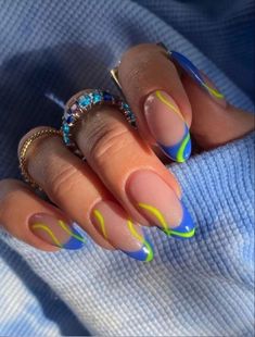 Classy Neon Nails, French Top Nail Designs, Brazil Nails Design, Almond Shaped Nails Designs Summer, Neon Yellow French Tip Nails, Alternative French Tip Nails, F1 Nails Designs, Sofisticated Nails, Simple Fun Nail Designs