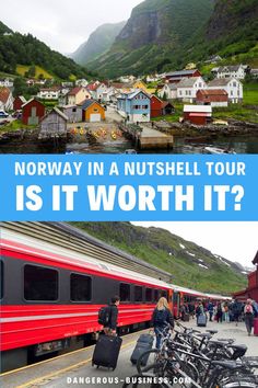 Norway Town and Train. With Text Reading: The Norway in a Nutshell Tour: Is It Worth It? Norway In A Nutshell, Visit Oslo, Visit Norway, Scenic Railroads, Scandinavian Countries, Stay Overnight, Bus Travel, Norway Travel, Mountain Town