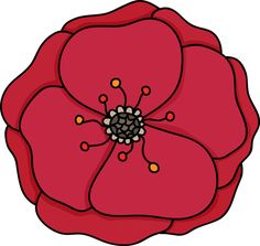 a red flower with black stamens on it's center and two petals