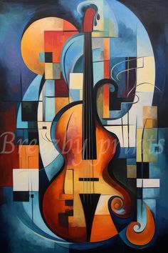 an abstract painting with a violin on it