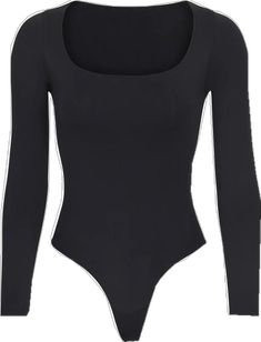 Long Sleeve Second-skin Smoothing Bodysuit, Seamless Second-skin Long Sleeve Bodysuit, Seamless Long Sleeve Bodysuit, Solid Scoop Neck Bodysuit For Night Out, Chic Seamless Long Sleeve Bodysuit, Chic Long Sleeve Seamless Bodysuit, Fall Bodysuit With Thumbholes And Minimal Stretch, Chic Fitted Scoop Neck Bodysuit, Chic Fitted Bodysuit With Scoop Neck