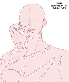 a drawing of a man holding his hand up to his face