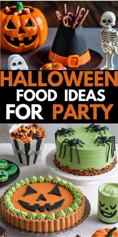 halloween food ideas for party with pumpkins and jack - o'- lantern decorations