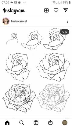 an iphone screen showing how to draw roses in chinese and english, with the instructions below