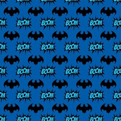 the word boom written in blue and black with batman silhouettes