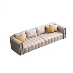 an image of a couch with pillows on the top and bottom part of it's back