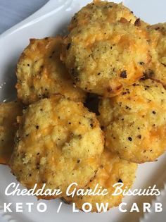 cheddar garlic biscuits keto / low carb recipe on a white plate