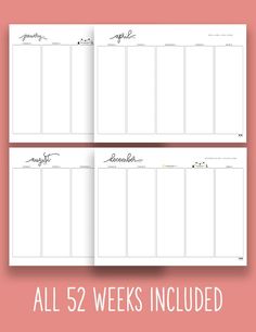 the printable planner pages for all 52 weeks included