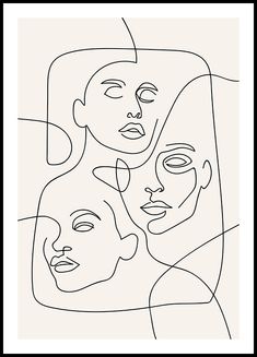 a line drawing of three faces