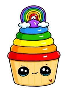 an image of a cupcake with a rainbow on it's top and eyes