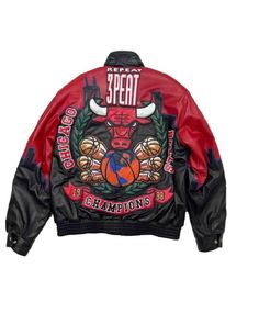 3 Peat Chicago Bulls Leather Jacket Customized Product Specification: Material: leather Inner: viscous lining Color: red and black Cuffs: open hemline cuffs Collar: shirt style collar Front: zippered closure Pocket: two front pockets Sleeves: long length sleeves #ChicagoBullsJacket #3PeatJacket #LeatherJacket #NBAStyle #BullsFans #RetroFashion #StreetwearStyle #VintageJacket #NBAFashion #SportswearStyle #BasketballFashion #90sBasketball #StreetwearCulture #VintageSportswear Red Leather Jacket With Zipper For Streetwear, Red Retro Leather Jacket For Streetwear, Vintage Red Leather Jacket For Streetwear, Red Leather Jacket For Streetwear In Winter, Red Vintage Leather Jacket For Streetwear, Red Leather Jacket For Winter Streetwear, Fitted Red Leather Jacket For Streetwear, Red Long Sleeve Leather Jacket For Streetwear, Red Leather Outerwear For Streetwear