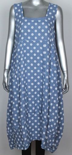 Ladies Italian Lagenlook Polka Dot Sleeveless Long 2 Pocket Linen Tunic Dress Polka Dot Sleeveless A-line Dress For Summer, Polka Dot Knee-length Sleeveless Dress For Spring, Linen Tunic Dress, Linen Tunic, Short Sleeve Dress, Polka Dot Print, Dot Print, Simple Dresses, Tunic Dress