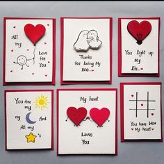 six valentine's day cards with hearts and crosses