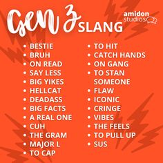 an orange poster with the words gen and slang on it