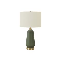 a green lamp with a white shade on it