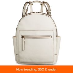 in stock White Softback Backpack For On-the-go, Cream Leather Backpack With Zipper Closure, White Satchel Backpack For Errands, White Leather Backpack For Back To School, Leather Backpack With Zipper Closure In Cream, Classic White Backpack For On-the-go, Classic White Travel Backpack, Classic White Backpack For Travel, Classic Beige Backpack With Zipper Closure