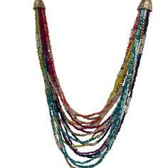 Chico’s Multicolor Beaded Long Necklace In Candy Swag. Beautiful Detailed Cream Beads And Gold Chain On Top With Multicolor Beads On The Bottom From A Smoke And Cat Free Home Summer Multi-strand Colorful Beaded Necklaces, Summer Multi-strand Beaded Necklaces, Multi-strand Beaded Necklaces For Summer, Multicolor Metal Beads Jewelry With Beaded Chain, Multicolor Beaded Metal Chain Jewelry, Multicolor Metal Beads Chain Jewelry, Multicolor Metal Beaded Chain Jewelry, Adjustable Multicolor Metal Beaded Necklaces, Colorful Metal Beaded Necklaces For Party