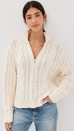 Jenni Kayne Cotton Cable Half Zip | Shopbop Jenni Kayne Sweater, Jenni Kayne, One Clothing, Zip Sweater, Knitwear Women, Lifestyle Brands, Half Zip, Summer Looks, Cable Knit