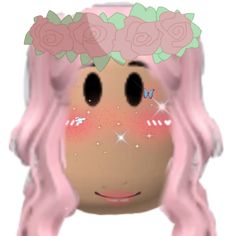 a girl with pink hair and flowers on her head