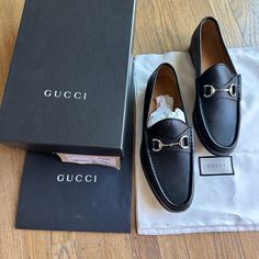 Brand New Authentic Gucci Leather Loafers For Men With Tags, Box, 2 Shoe Dust Bags, And A Shopping Bag. Leather Loafers For Men, Mens Leather Loafers, Loafers For Men, Gucci Loafers, Gucci Leather, Gucci Shoes, Leather Loafers, Loafer Shoes, Men's Shoes