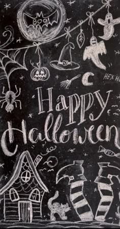 a chalkboard with the words happy halloween written on it