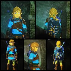 the legend of zelda's armor is shown in four different angles