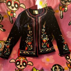 Zara Kids Velvet Embroidered Jacket New Size 11/12 Brand New Embroidered Festive Winter Outerwear, Festive Embroidered Winter Outerwear, Festive Winter Outerwear With Floral Embroidery, Festive Winter Floral Embroidery Outerwear, Embroidered Festive Outerwear For Fall, Embroidered Outerwear For Festive Fall, Embroidered Outerwear For Festive Fall Occasions, Festive Embroidered Outerwear For Fall, Festive Fall Outerwear With Embroidery