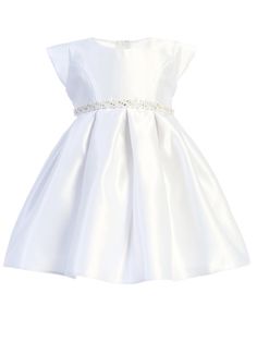 SKB896_white_2.jpg?0 Elegant Dresses With Pleated Bodice For Dress-up, Elegant Dresses With Pleated Bodice For Formal Occasions, Elegant Satin Pageant Dress, Elegant Baptism Dress With Satin Bow For Pageant, Elegant First Communion Dress For Summer, Elegant Short Sleeve First Communion Summer Dress, Elegant Summer First Communion Dress For Party, Elegant Satin Baptism Dress For Party, Elegant Summer First Communion Party Dress