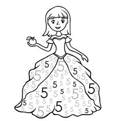 a girl in a dress with numbers to 5 on the front and back, as well as