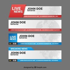 three banners with the words live news and john doe reporter on them, in red white and blue