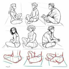 some drawings of people sitting on the ground with their hands in front of them, and one