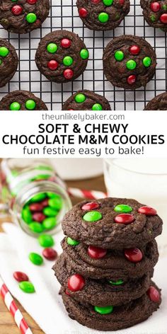 chocolate cookies with green and red candy on top