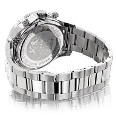 This Men's Diamond Watch by Luxurman Liberty features a fine Swiss movement and 0.2 carats of sparkling round diamonds. This diamond watch for men showcases a black dial with Date/Calendar/24-hour white mother of pearl subdials, and a silver-tone stainless steel band and case. This diamond watch by Luxurman comes in full retail packaging and is backed by 5 year factory warranty. This Luxurman Diamond watch makes a perfect present for any occasion. Luxury Silver Diamond Watch Automatic, Luxury White Gold Diamond Watch With Subdials, Luxury White Gold Diamond Chronograph Watch, Luxury Diamond Watch Vvs Clarity, Luxury Silver Watch With Solid Link Construction, Luxury Diamond Watch With Tachymeter, Luxury Silver Watches For Travel, Luxury Business Diamond Watch With Automatic Movement, Luxury White Gold Vvs Clarity Diamond Watch