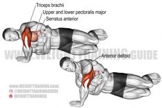 an image of a man doing push ups on his back with the words upper and lower pectoris major