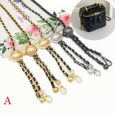 Description: 100% Brand New and high quality. The small fragrance bag chain,the shoulder strap 1/2 is made of chain leather,the visual effect is more beautiful,and the exquisite hardware is delicately embellished with a chic fashion sense.Adjustable transfer bead design,more convenient to use. Features: Material:Metal Color:gold,light gold,black,silver Size:as the picture shows (1 inch =25.4mm or 1mm = 0.0393 inch) Package Includes: 1PC Golden Ball Bag Strap Notice: 1. Please allow 2-3% error du Luxury Crossbody, Black Cross Body Bag, Leather Chain, Shoulder Purse, Bead Designs, Bag Straps, Small Bag, Shoulder Handbags, Chain Strap