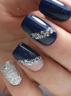 Ombre Nail Design, Navy Blue Nails, Smink Inspiration, Makijaż Smokey Eye, White Nail, Nail Styles, Winter Nail Designs, Gradient Nails