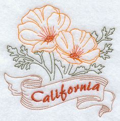 embroidered california state flag with flowers and ribbon