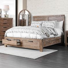 Wynton CM7360 Bed By Furniture Of AmericaBy sofafair.com Bed Weather, Rustic Bedroom Furniture, King Storage Bed, New Bedroom, Bed Storage Drawers, King Bedroom Sets, Wood Designs, Rustic Bedding, King Bedroom